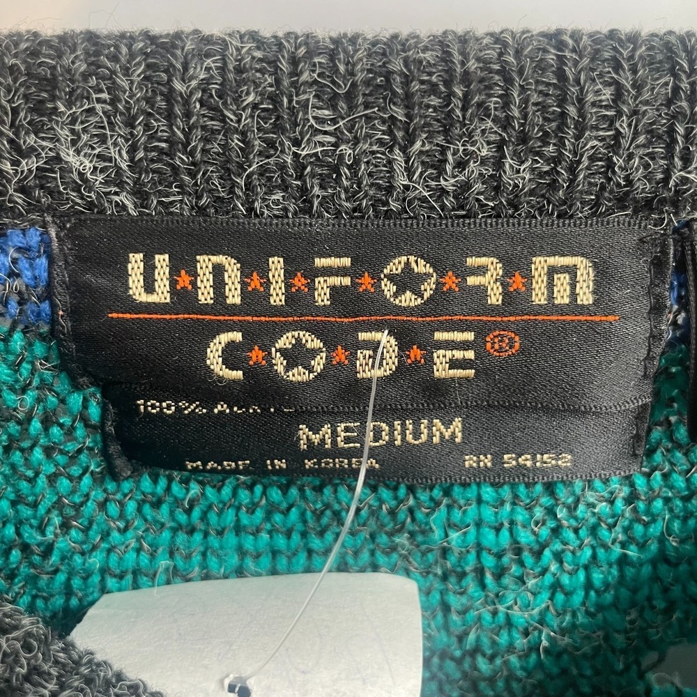 Vintage Uniform Code Geometric Jacquard Winter Pullover Sweater Teal Blue Size M - Picture 9 of 11